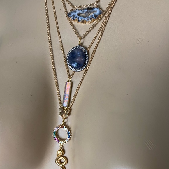 Laborite, opal, raw geode, golden snake necklace - Picture 4 of 8